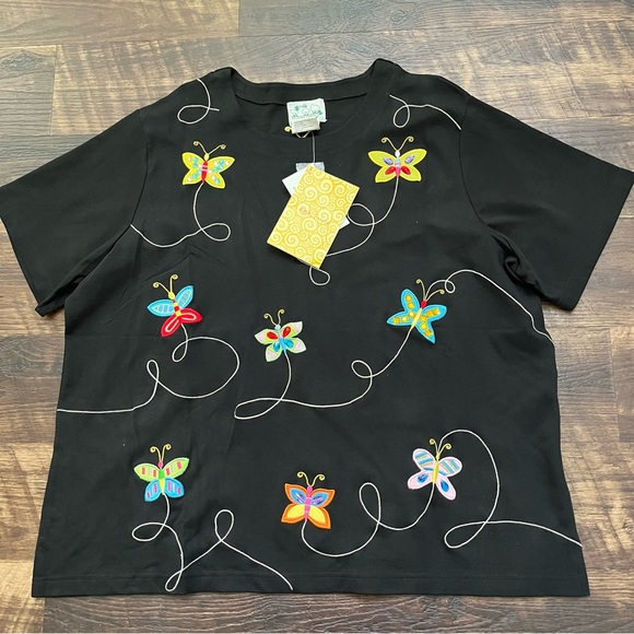 NWT quacker factory black colorful bling butterfly she’s blouse short sleeve 2x - Picture 1 of 8